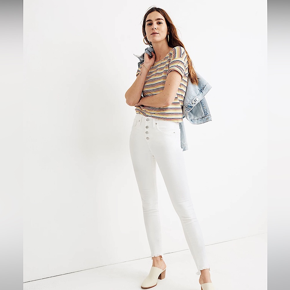 Madewell 10” High Rise Crop White Jeans Frayed Ankle Hem
